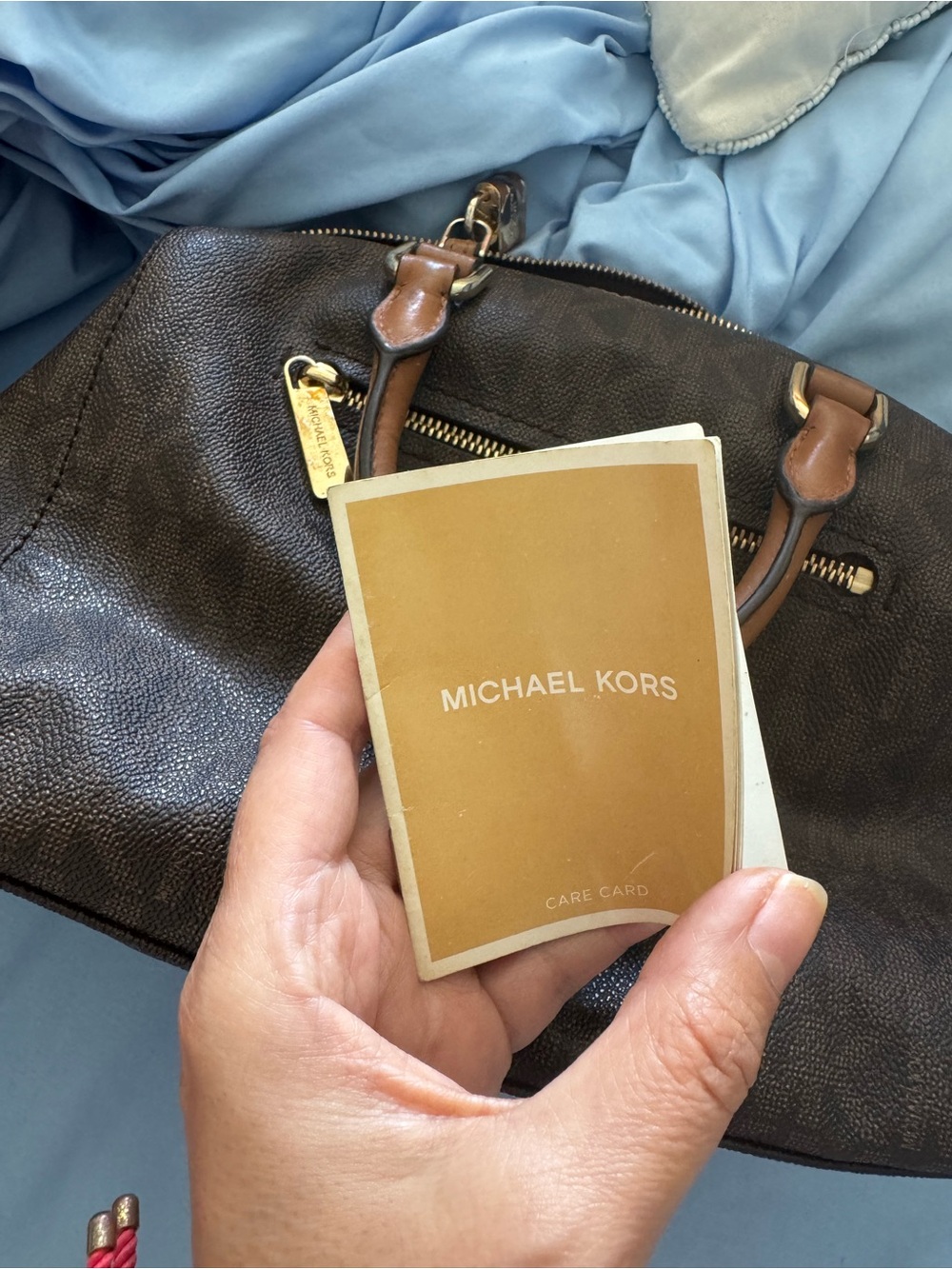 Michael Kors Brown MK Logo Duffel with Tan Handles and Gold Hardware - Picture 11 of 11